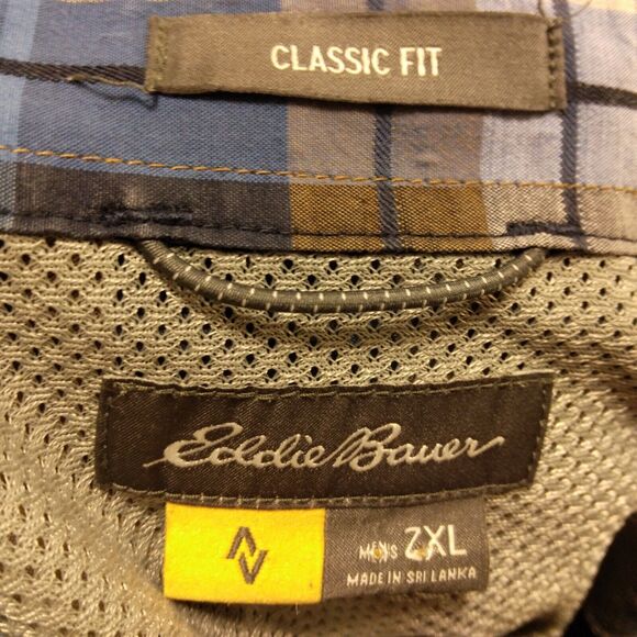Eddie Bauer Travex shirt mens 2XL XXL blue plaid classic fit button long sleeve - Picture 6 of 8